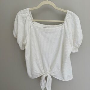 LOFT White Seersucker Tie Waist Blouse Top Size Medium